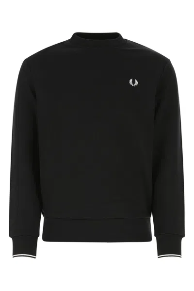FRED PERRY BLACK COTTON BLEND SWEATSHIRT