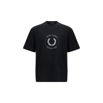 Fred Perry Cotton T-shirt With Circular Graphic In Black