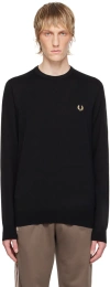 FRED PERRY BLACK EMBROIDERED SWEATER