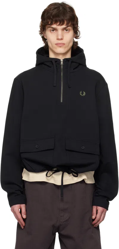 Fred Perry Black Heavyweight Pullover Hoodie In 102