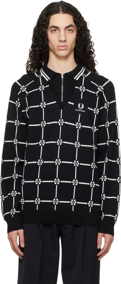 Fred Perry Black Kris Van Assche Edition Long Sleeve Knitted Polo In Multi