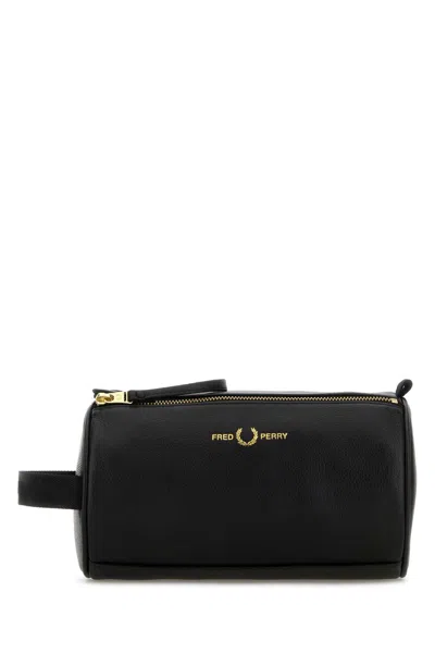FRED PERRY BLACK LEATHER BEAUTY CASE