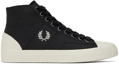 Fred Perry Black Mid Hughes Trainers In D57 Black/ecru