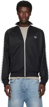 Fred Perry Black Taped Track Jacket In Black