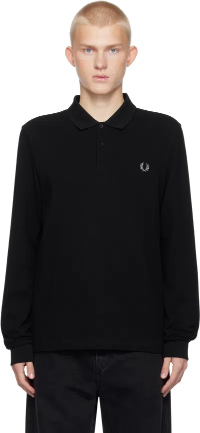Fred Perry Mens Long Sleeve Plain Signature Polo Shirt Nos In Black/white 350