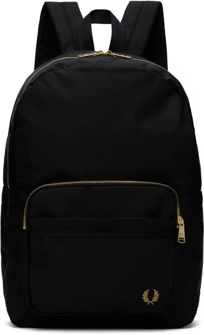 Fred Perry Black Textured Nylon Backpack In 102