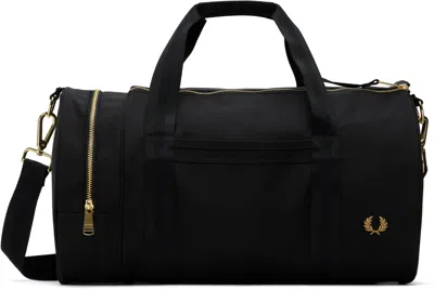 Fred Perry Black Textured Nylon Barrel Duffle Bag In 102