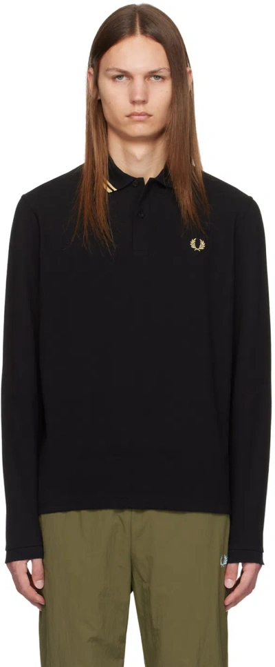 Fred Perry Black Twin Tipped Long Sleeve Polo In 157