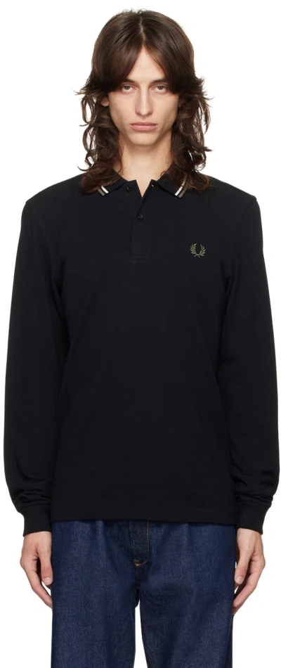 Fred Perry Black Twin Tipped Long Sleeve Tennis Polo In W54