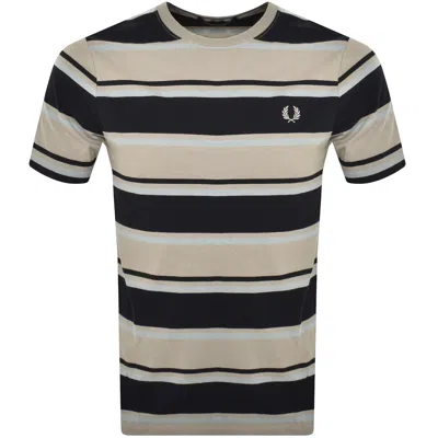 Fred Perry Bold Stripe T Shirt Navy In Navy/silver Blue/warm Grey V24
