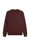 Fred Perry Bordeaux Crewneck Sweatshirt With Contrasting Double-tipped Cuffs In Multi