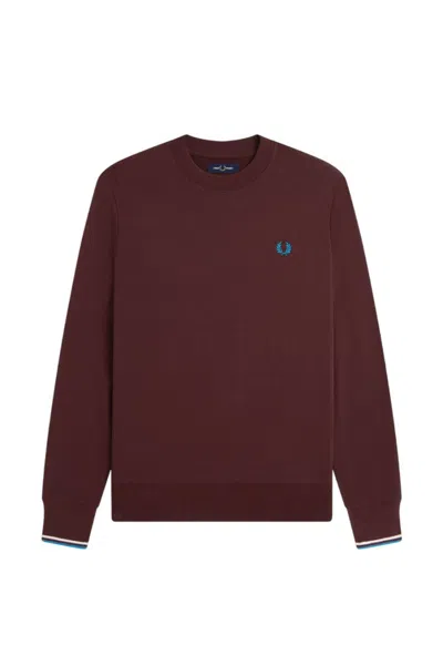 FRED PERRY BORDEAUX CREWNECK SWEATSHIRT WITH CONTRASTING DOUBLE-TIPPED CUFFS