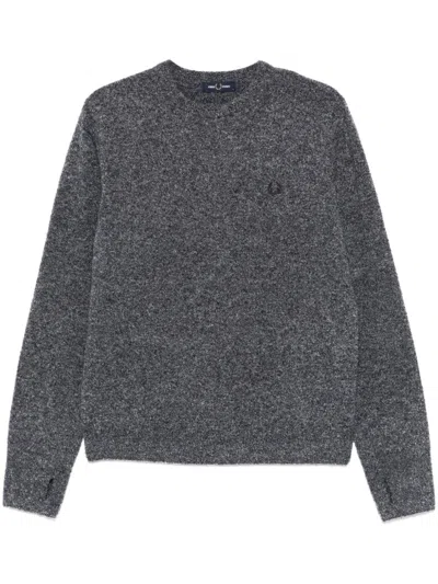 Fred Perry Bouclé Crew-neck Sweater In Blue