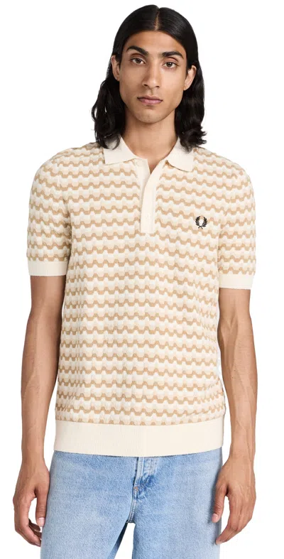 Fred Perry Boucle Jacquard Knitted Polo Ecru