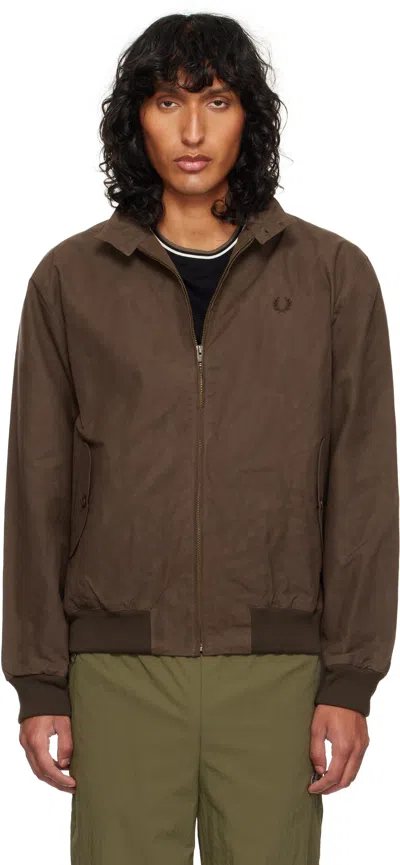 Fred Perry Brown Waxed Harrington Jacket In Q21