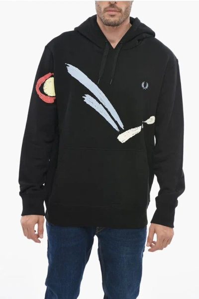 Fred Perry Brushed Cotton Hoodie With Contrasting Details In Black