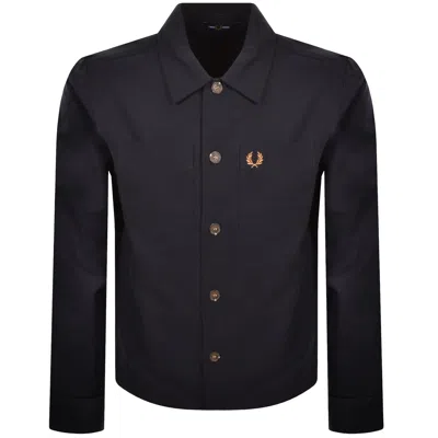Fred Perry Brushed Twill Overshirt Navy In Blue