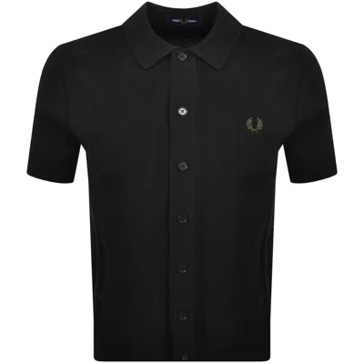 Fred Perry Button Through Knit Polo Shirt Black
