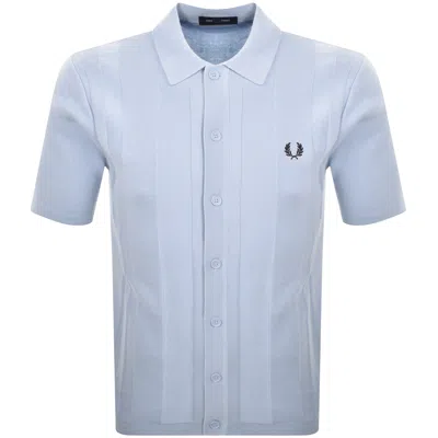 Fred Perry Button Through Knit Polo Shirt Blue
