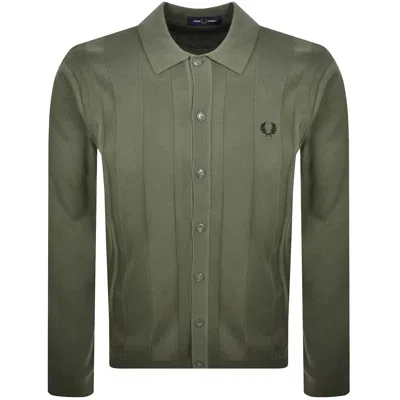 Fred Perry Button Through Knit Polo Shirt Green