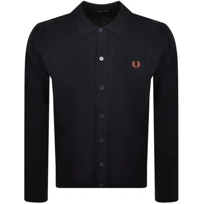 Fred Perry Button Through Knit Polo Shirt Navy