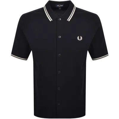 Fred Perry Button Through Polo Shirt Navy In Black