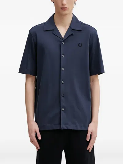 Fred Perry Buttoned Embroidered Shirt In Blue