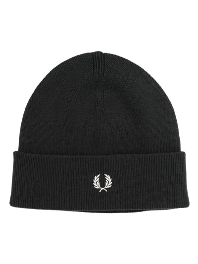FRED PERRY FP MERINO COTTON BEANIE,C9160 093 T11 NIGHT GREEN ECRU