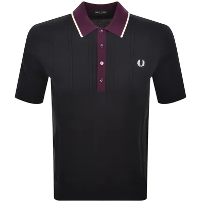 Fred Perry Cable Knit Polo Shirt Navy In Black