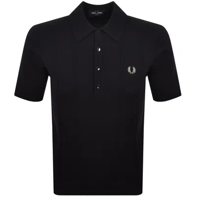 Fred Perry Cable Knit Polo Shirt Navy In Blue