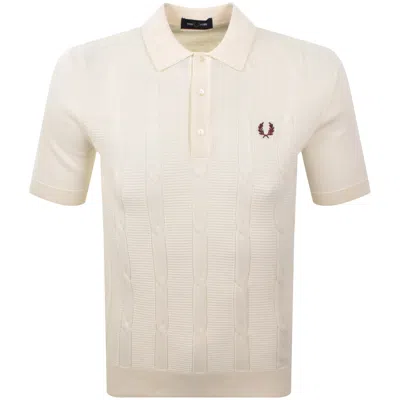 Fred Perry Cable Knit Polo T Shirt Ecru In White