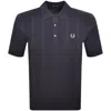 Fred Perry Cable Knit Polo T Shirt Navy In Blue