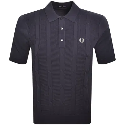 Fred Perry Cable Knit Polo T Shirt Navy In Blue