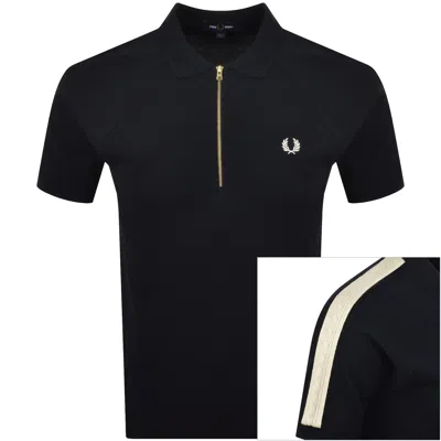 Fred Perry Cable Tape Quarter Zip Polo Navy In Black