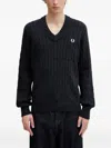 Fred Perry Cable-knit V-neck Sweater In Black