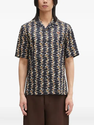 Fred Perry Camp-collar Patterned Shirt In Black