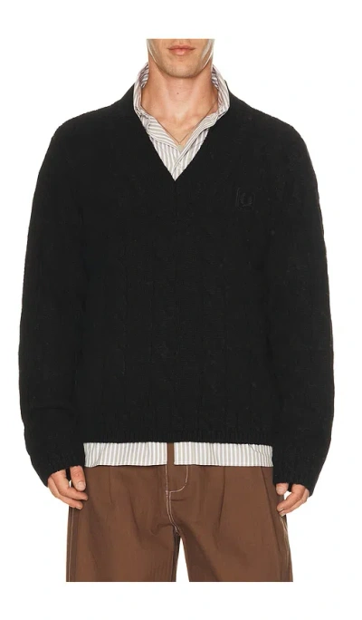 Fred Perry Canvas Cable V-neck Jumper In Black