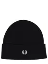 Fred Perry Black And White Cotton-wool Blend Beanie In Black