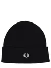 Fred Perry Black And White Cotton-wool Blend Beanie In Black