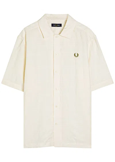 Fred Perry Checked-jacquard Linen-blend Shirt In Sand