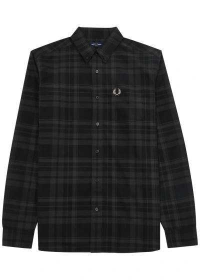 Fred Perry Checked Logo-embroidered Cotton Shirt In Black