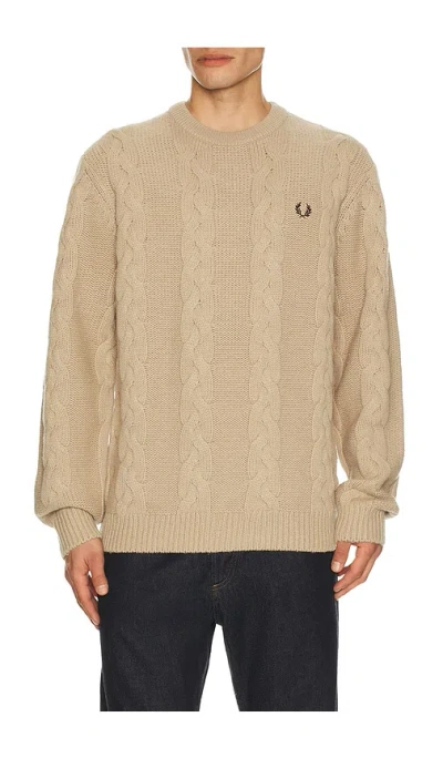 Fred Perry Chunky Cable Knit Jumper In Brown