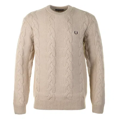 Fred Perry Chunky Cable Knit Jumper Warm Oat In Brown