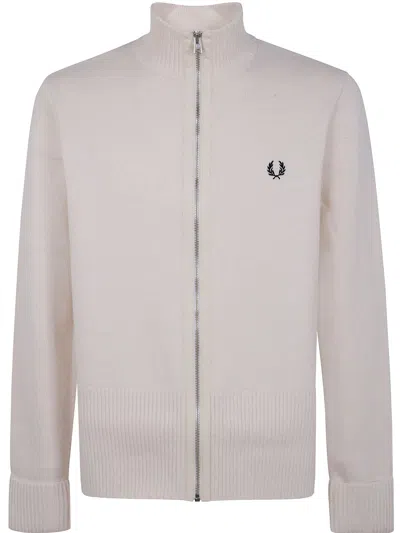 Fred Perry Chunky Rib Zip Through Cardigan In Beige