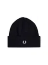 Fred Perry Black And White Cotton-wool Blend Beanie In Black