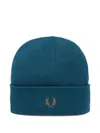 Fred Perry Classic Embroidered Beanie In Blue