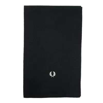 Fred Perry Classic Wool Scarf Navy Snow White In Black