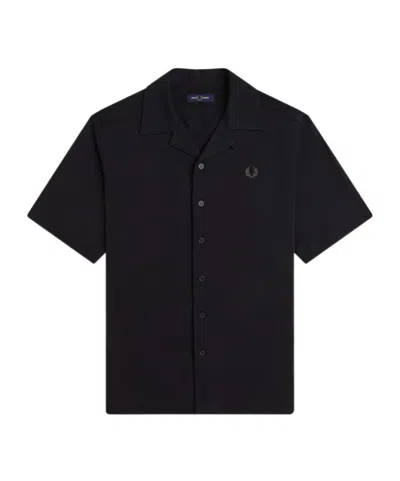 Fred Perry Compress Mesh Revere Collar Shirt In Black