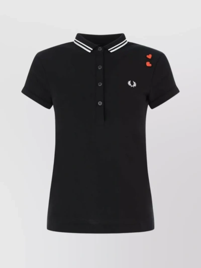 Fred Perry Contrast Collar Ribbed T-shirt With Short Sleeves In Black