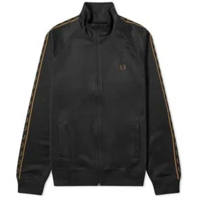 Fred Perry Contrast Taped Track Jacket Black & Warm Stone